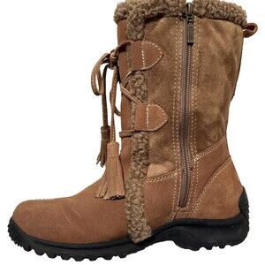 Winter Boots Land's End Leather Suede Shearling Lined Above Ankle Chestnut 6.5B